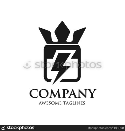 power king logo, base from crown and flash symbol vector illustration