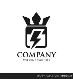 power king logo, base from crown and flash symbol vector illustration