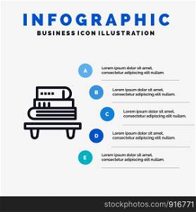 Power, Knowledge, Education, Books Blue Infographics Template 5 Steps. Vector Line Icon template