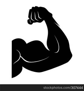 Power lifting symbol. Muscle arm. Black vector icon isolated. Hand muscle black silhouette illustration. Power lifting symbol. Muscle arm. Black vector icon isolated