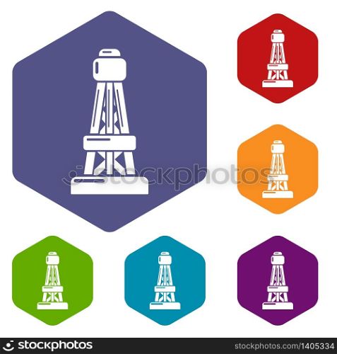 Power line icons vector colorful hexahedron set collection isolated on white. Power line icons vector hexahedron