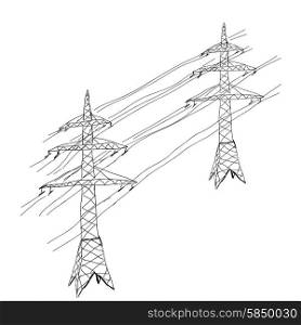 Power lines. Hand drawn sketch illustration