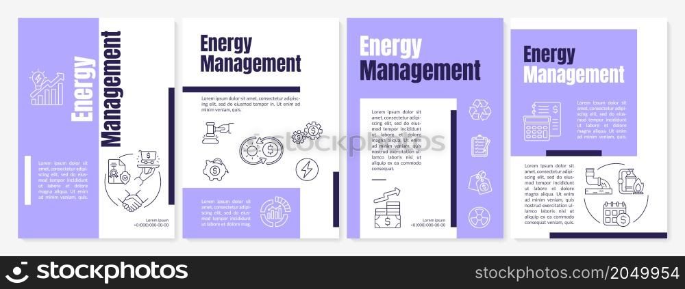 Power management brochure template. Energy resources. Booklet print design with linear icons. Vector layouts for presentation, annual reports, advertisement. Anton -Regular, Lato-Regular fonts used. Power management brochure template
