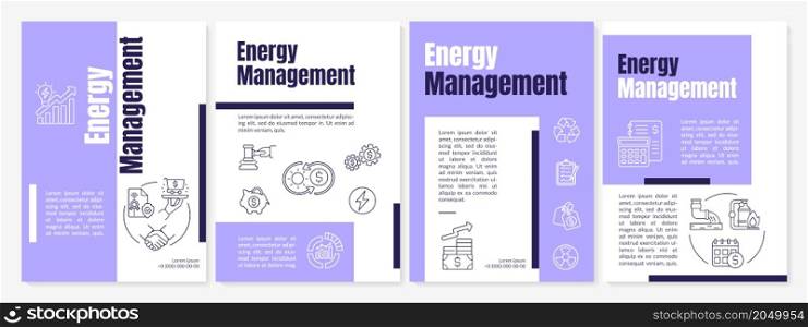 Power management brochure template. Energy resources. Booklet print design with linear icons. Vector layouts for presentation, annual reports, advertisement. Anton -Regular, Lato-Regular fonts used. Power management brochure template