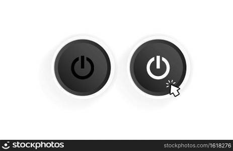 Power on button icon. Black button power. Push-button power of. Power with cursor. Vector illustration.. Power on button icon. Black button power. Push-button power of. Power with cursor. Vector illustration