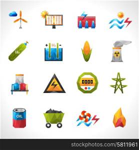 Power plant green energy polygonal icons set isolated vector illustration. Power Plant Polygonal Icons