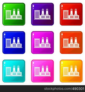 Power plant icons of 9 color set isolated vector illustration. Power plant set 9