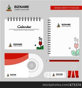 Power plant Logo, Calendar Template, CD Cover, Diary and USB Brand Stationary Package Design Vector Template