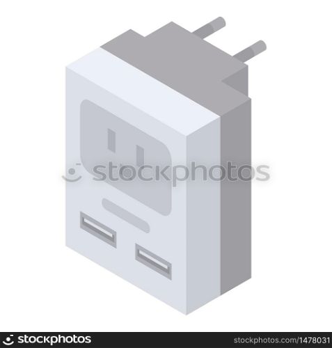 Power plug adapter icon. Isometric of power plug adapter vector icon for web design isolated on white background. Power plug adapter icon, isometric style