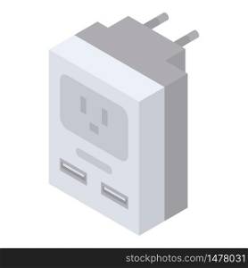 Power plug adapter icon. Isometric of power plug adapter vector icon for web design isolated on white background. Power plug adapter icon, isometric style