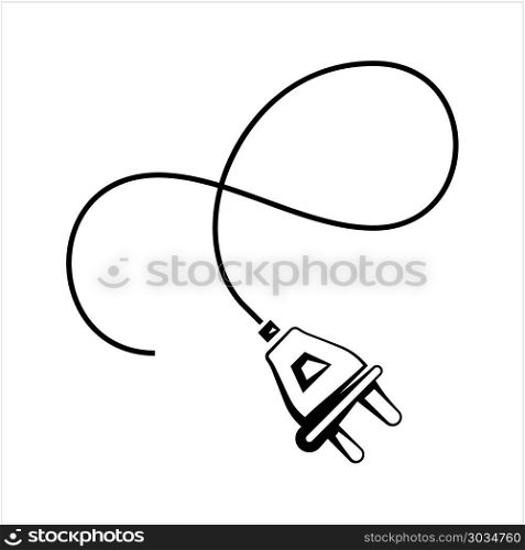 Power Plug With Wire Icon Vector Art Illustration. Power Plug With Wire Icon