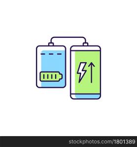 Powerbank for mobile phone RGB color manual label icon. Connect device to charger. Phone charging. Isolated vector illustration. Simple filled line drawing for product use instructions. Powerbank for mobile phone RGB color manual label icon