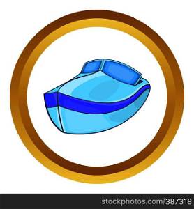 Powerboat vector icon in golden circle, cartoon style isolated on white background. Powerboat vector icon