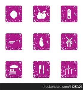 Powerful energy icons set. Grunge set of 9 powerful energy vector icons for web isolated on white background. Powerful energy icons set, grunge style