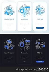 PPA deal night and day mode onboarding mobile app screen. Walkthrough 3 steps graphic instructions pages with linear concepts. UI, UX, GUI template. Myriad Pro-Bold, Regular fonts used. PPA deal night and day mode onboarding mobile app screen