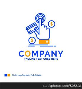 ppc, Click, pay, payment, web Blue Yellow Business Logo template. Creative Design Template Place for Tagline.