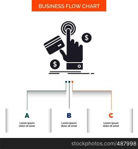ppc, Click, pay, payment, web Business Flow Chart Design with 3 Steps. Glyph Icon For Presentation Background Template Place for text.. Vector EPS10 Abstract Template background