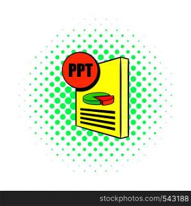 PPT file icon in comics style on a white background. PPT file icon in comics style