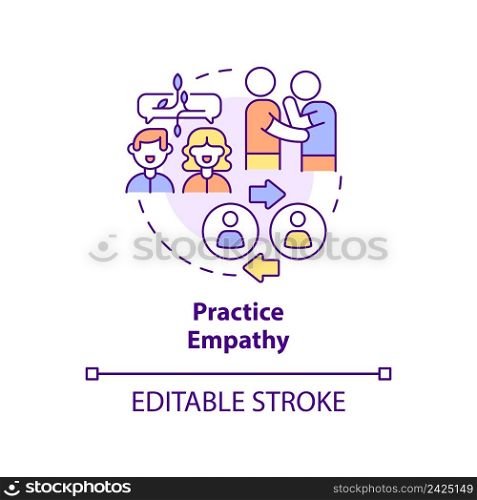 Practice empathy concept icon. Share feelings and emotions. Step to charisma abstract idea thin line illustration. Isolated outline drawing. Editable stroke. Arial, Myriad Pro-Bold fonts used. Practice empathy concept icon