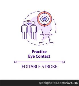 Practice eye contact concept icon. Conversation eye gazing. Step to charisma abstract idea thin line illustration. Isolated outline drawing. Editable stroke. Arial, Myriad Pro-Bold fonts used. Practice eye contact concept icon