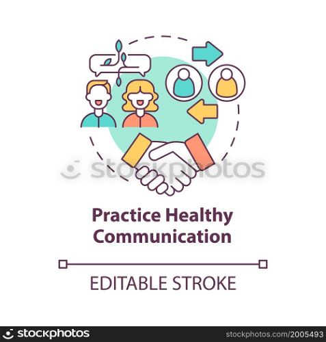 Practice healthy communication concept icon. Listening and attentive partner. Respectful relationships abstract idea thin line illustration. Vector isolated outline color drawing. Editable stroke. Practice healthy communication concept icon