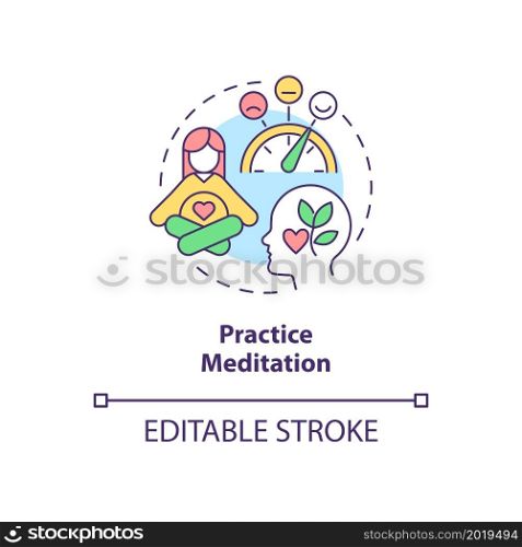 Practice meditation concept icon. Mental health during pregnancy abstract idea thin line illustration. Meditative practice. Stress management. Vector isolated outline color drawing. Editable stroke. Practice meditation concept icon