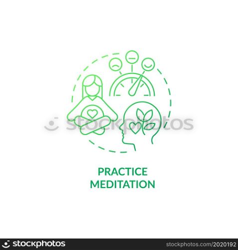 Practice meditation green gradient concept icon. Mental health during pregnancy abstract idea thin line illustration. Reduce tiredness and tension. Stress relief. Vector isolated outline color drawing. Practice meditation green gradient concept icon