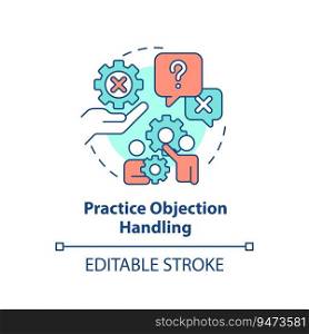 Practice objection handling multi color concept icon. Improve skill. Business coaching. Sales training. Successful deal. Round shape line illustration. Abstract idea. Graphic design. Easy to use. Practice objection handling multi color concept icon