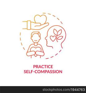 Practice self compassion red gradient concept icon. Happiness mindset strategy abstract idea thin line illustration. Be kind and understanding to yourself. Vector isolated outline color drawing. Practice self compassion red gradient concept icon