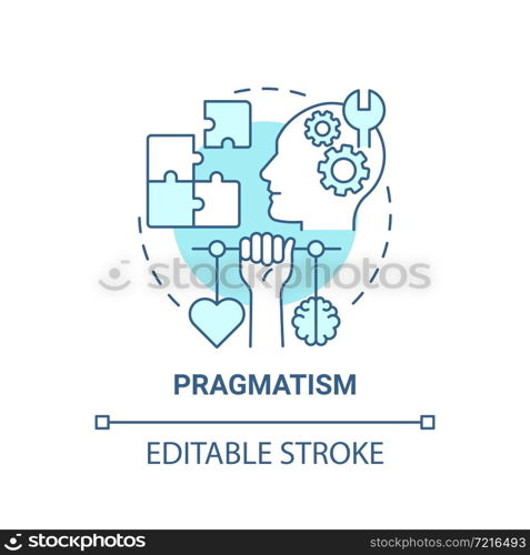 Pragmatism blue concept icon. Social entrepreneur characteristic abstract idea thin line illustration. Problem solving and prediction skills. Vector isolated outline color drawing. Editable stroke. Pragmatism blue concept icon