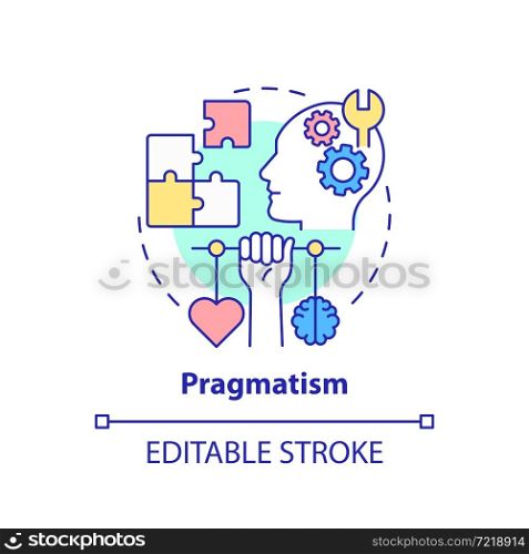 Pragmatism concept icon. Social entrepreneur characteristic abstract idea thin line illustration. Problem solving and prediction skills. Vector isolated outline color drawing. Editable stroke. Pragmatism concept icon