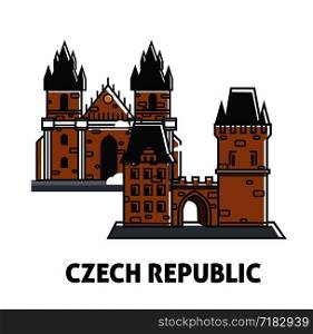 Prague Castle in Czech Republic sightseeing landmark symbol for travel destination and famous attraction. Vector isolated flat cartoon icon of royal castle. Prague Castle in Czech Republic sightseeing landmark royal symbol for travel icon