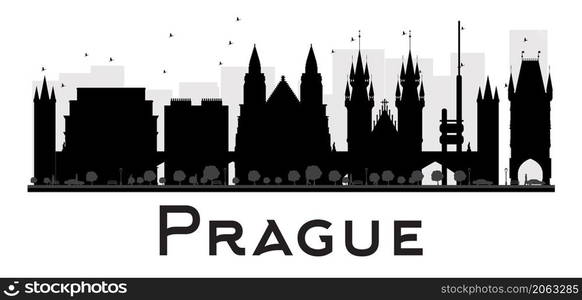 Prague City skyline black and white silhouette. Vector illustration. Simple flat concept for tourism presentation, banner, placard or web site. Business travel concept. Cityscape with landmarks