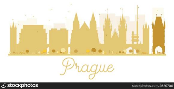 Prague City skyline golden silhouette. Vector illustration. Simple flat concept for tourism presentation, banner, placard or web site. Business travel concept. Cityscape with landmarks