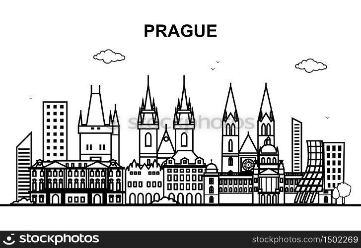 Prague City Tour Cityscape Skyline Line Outline Illustration