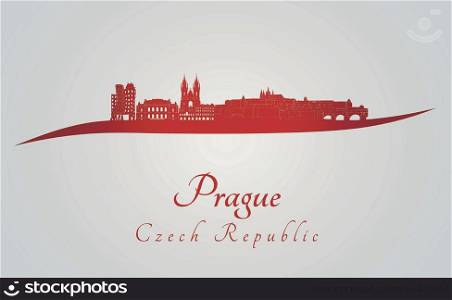 Prague skyline in red and gray background in editable vector file