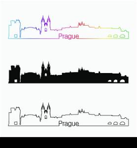 Prague skyline linear style with rainbow in editable vector file