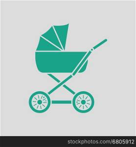 Pram ico. Gray background with green. Vector illustration.
