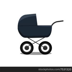 Pram with newborn little child isolated icon of perambulator for children young age vector. Infant care and transportation, carriage for child buggy. Pram with Newborn Little Child Isolated Vector