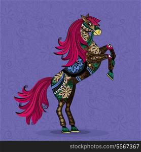 Prancing horse in rainbow patterns vector illustration