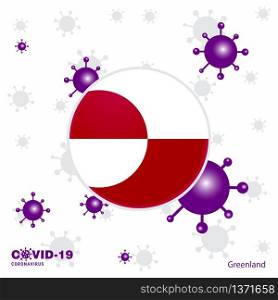 Pray For Greenland. COVID-19 Coronavirus Typography Flag. Stay home, Stay Healthy. Take care of your own health