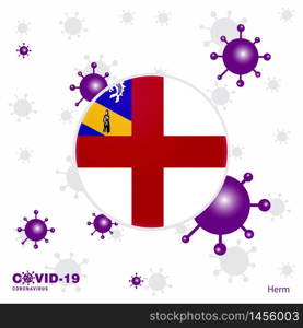 Pray For Herm. COVID-19 Coronavirus Typography Flag. Stay home, Stay Healthy. Take care of your own health