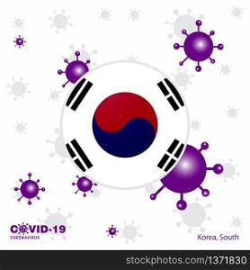 Pray For Korea South. COVID-19 Coronavirus Typography Flag. Stay home, Stay Healthy. Take care of your own health