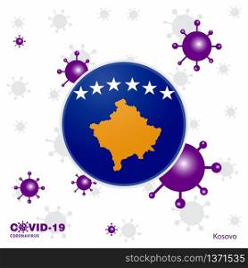 Pray For Kosovo. COVID-19 Coronavirus Typography Flag. Stay home, Stay Healthy. Take care of your own health