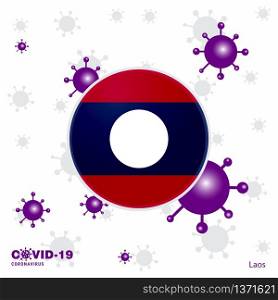 Pray For Laos. COVID-19 Coronavirus Typography Flag. Stay home, Stay Healthy. Take care of your own health