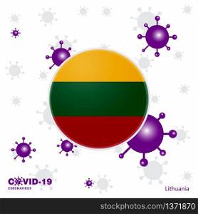 Pray For Lithuania. COVID-19 Coronavirus Typography Flag. Stay home, Stay Healthy. Take care of your own health