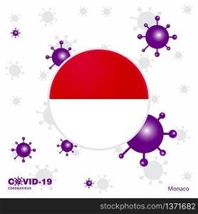 Pray For Monaco. COVID-19 Coronavirus Typography Flag. Stay home, Stay Healthy. Take care of your own health