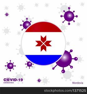 Pray For Mordovia. COVID-19 Coronavirus Typography Flag. Stay home, Stay Healthy. Take care of your own health
