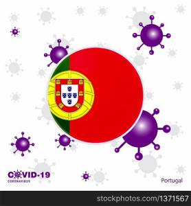 Pray For Portugal. COVID-19 Coronavirus Typography Flag. Stay home, Stay Healthy. Take care of your own health