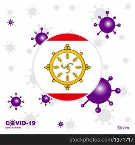 Pray For Sikkim. COVID-19 Coronavirus Typography Flag. Stay home, Stay Healthy. Take care of your own health